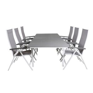 Levels havesæt bord 100x160/240cm og 6 stole L5pos Albany hvid, grå.
