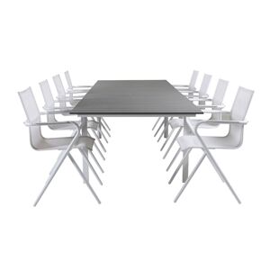 Levels havesæt bord 100x229/310cm og 8 stole Alina hvid, grå.