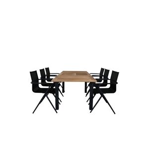 Panama havesæt bord 90x152/210cm og 6 stole Alina sort, natur.