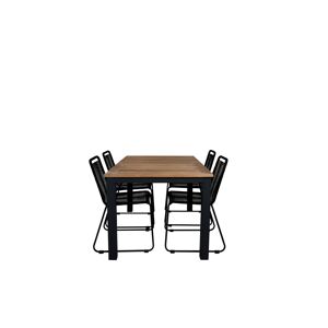 Panama havesæt bord 90x152/210cm og 4 stole stabelS Lindos sort, natur.
