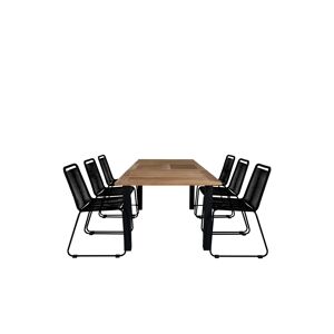 Panama havesæt bord 90x152/210cm og 6 stole stabelS Lindos sort, natur.