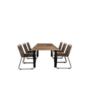Panama havesæt bord 90x152/210cm og 6 stole stabelL Lindos sort, natur.