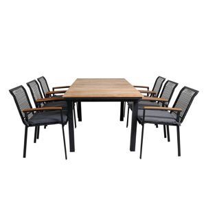 Mexico havesæt bord 90x160/240cm og 6 stole Dallas sort, natur.