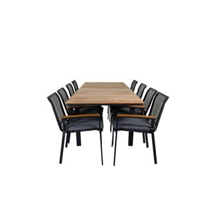 Mexico havesæt bord 90x160/240cm og 8 stole Dallas sort, natur.