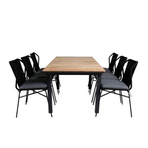 Mexico havesæt bord 90x160/240cm og 6 stole Julian sort, natur.