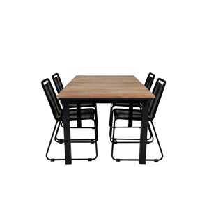 Mexico havesæt bord 90x160/240cm og 4 stole stabelS Lindos sort, natur.