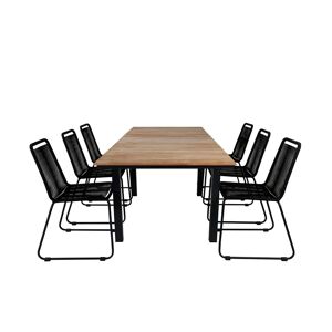 Mexico havesæt bord 90x160/240cm og 6 stole stabelS Lindos sort, natur.