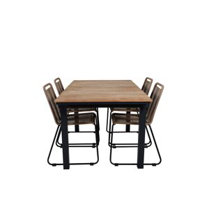 Mexico havesæt bord 90x160/240cm og 4 stole stabelL Lindos sort, natur.