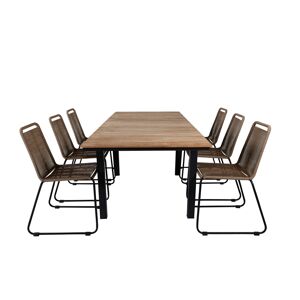Mexico havesæt bord 90x160/240cm og 6 stole stabelL Lindos sort, natur.