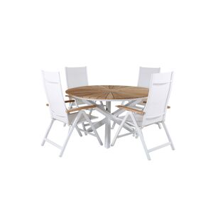 Mexico havesæt bord Ø140cm og 4 stole Panama hvid,natur.