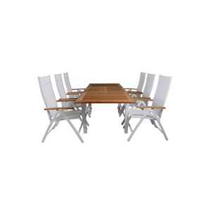 Panama havesæt bord 90x160/240cm og 6 stole Panama hvid, natur.