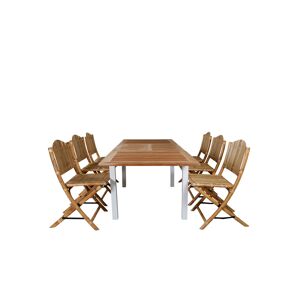 Panama havesæt bord 90x160/240cm og 6 stole Cane lysegrå, natur.