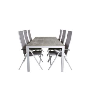 Llama havesæt bord 100x205cm og 6 stole L5pos Albany hvid, grå, gråhvid.