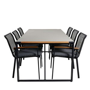 Texas havesæt bord 100x200cm og 6 stole Dallas sort, natur, grå.