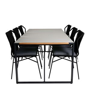 Texas havesæt bord 100x200cm og 6 stole Julian sort, natur, grå.