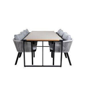 Texas havesæt bord 100x200cm og 6 stole Virya hvid, sort, grå, natur.