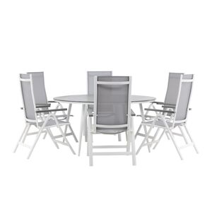 Break havesæt bord 150x150cm, 6 stole Albany, grå,grå.