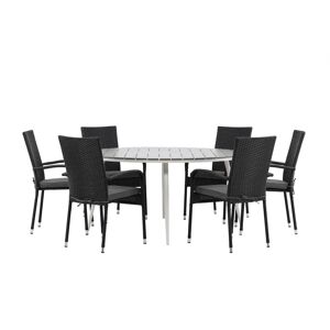 Break havesæt bord 150x150cm, 6 stole Anna, grå,sort.