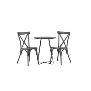 Bacong havesæt bord, 2 stole sort,mørkegrå.