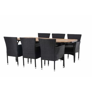 Holmbeck havesæt bord 90x200cm natur, 6 stole Malina sort.