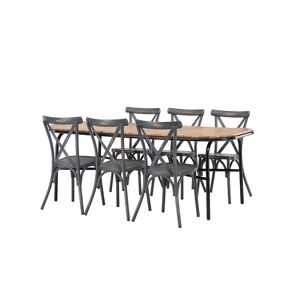 Holmbeck havesæt bord 90x200cm natur, 6 stole Peking mørkegrå.