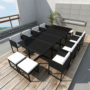 vidaXL udendørs spisebordssæt 13 dele med hynder polyrattan sort