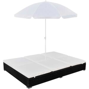 vidaXL loungeseng med parasol polyrattan sort