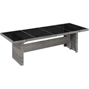 vidaXL havebord i polyrattan og glas 240 x 90 x 74 cm