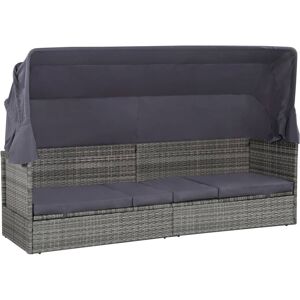 vidaXL solseng med baldakin brun 205 x 62 cm polyrattan