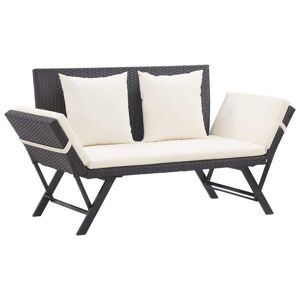 vidaXL havebænk med hynder 176 cm polyrattan sort