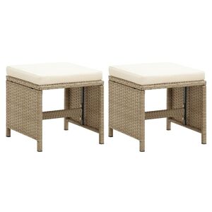 vidaXL havetaburetter 2 stk. med hynder polyrattan beige