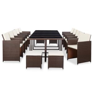vidaXL udendørs spisebordssæt 15 dele med hynder polyrattan brun