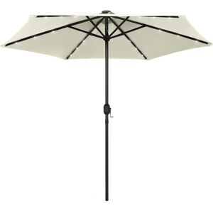 vidaXL udendørs parasol med LED-lys og aluminiumsstang 270 cm sandhvid