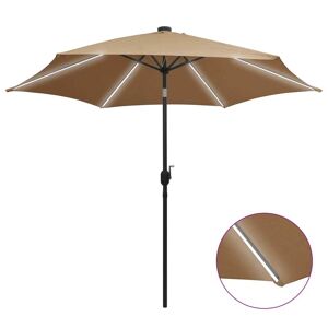 vidaXL parasol med LED-lys og aluminiumsstang 300 cm gråbrun
