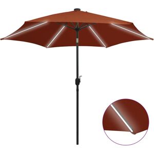 vidaXL parasol med LED-lys og aluminiumsstang 300 cm terracotta