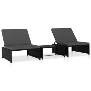 vidaXL liggestole 2 stk. med bord polyrattan sort