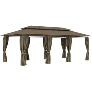 vidaXL pavillon med gardiner 600x298x270 cm 180 g/m² gråbrun