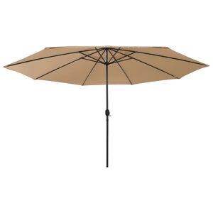 vidaXL parasol m. LED-lys + metalstang 400 cm gråbrun