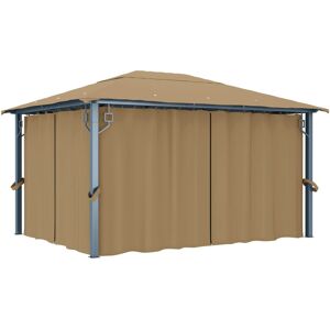 vidaXL pavillon med gardin 400x300 cm aluminium gråbrun