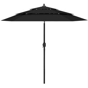 vidaXL parasol med aluminiumsstang i 3 niveauer 2,5 m sort