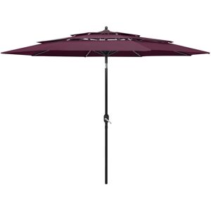 vidaXL parasol med aluminiumsstang i 3 niveauer 3 m bordeaux