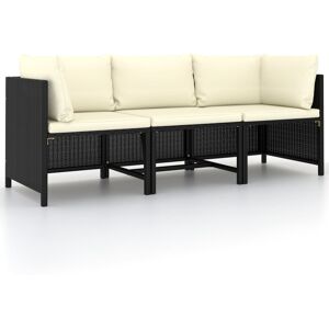 vidaXL 3-personers havesofa med hynder polyrattan sort