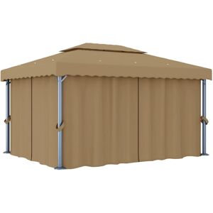 vidaXL pavillon med gardin 4x3 m aluminium gråbrun