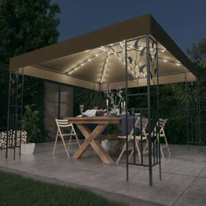 vidaXL pavillon med LED-lyskæder 3x3 gråbrun