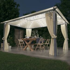 vidaXL pavillon med gardin + LED-lyskæder 400x300 cm aluminium creme