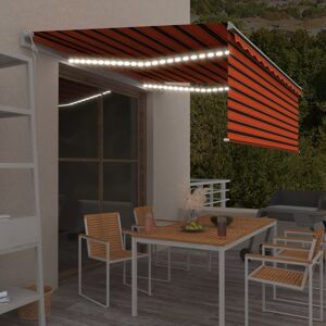 vidaXL markise m. rullegardin + LED + vindsensor 4x3m auto orange brun