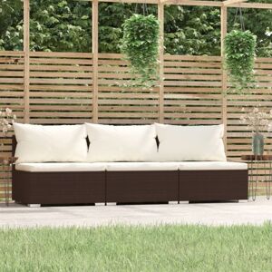 vidaXL 3-personers sofa med hynder polyrattan brun