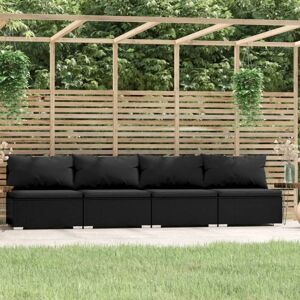 vidaXL 4-personers sofa med hynder polyrattan sort