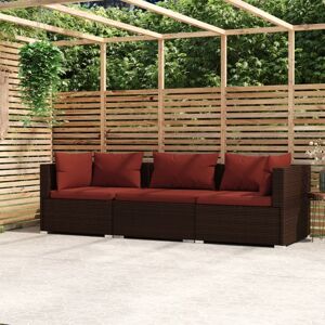 vidaXL 3-personers sofa med hynder polyrattan brun