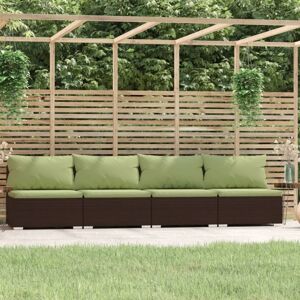 vidaXL 4-personers sofa med hynder polyrattan brun